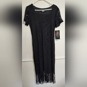 Vintage Helene Blake Tasselled Flapper Style Dress Formal Wear Sz 6 Black Fringe